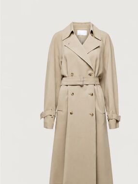 Beige Double-Breasted Trench Coat with Belt